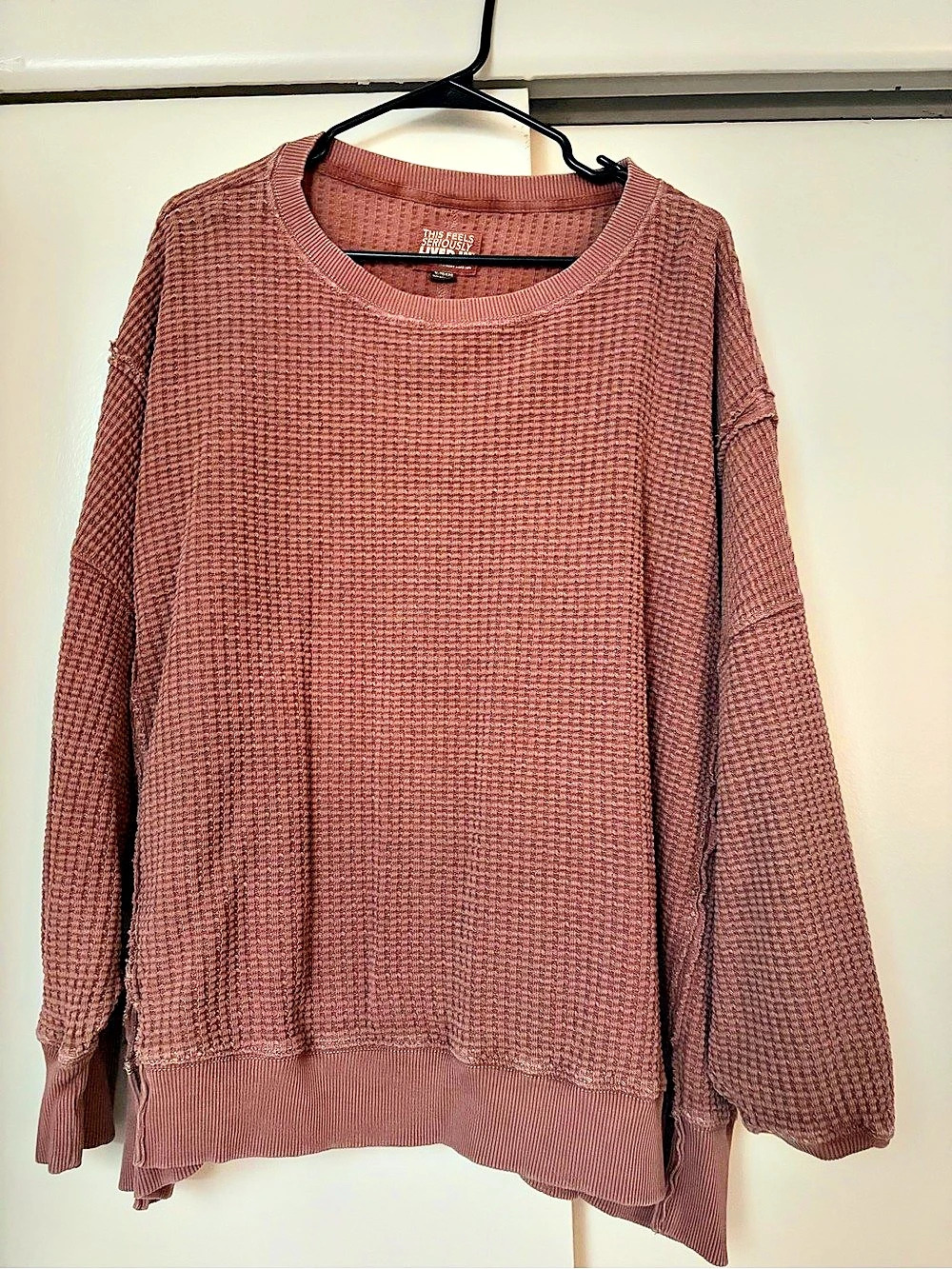 American Eagle This Feels Seriously Lived-In Waffle Knit Sweatshirt
